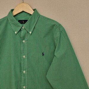 Ralph Lauren Green Micro-Check Button-Down Dress Shirt